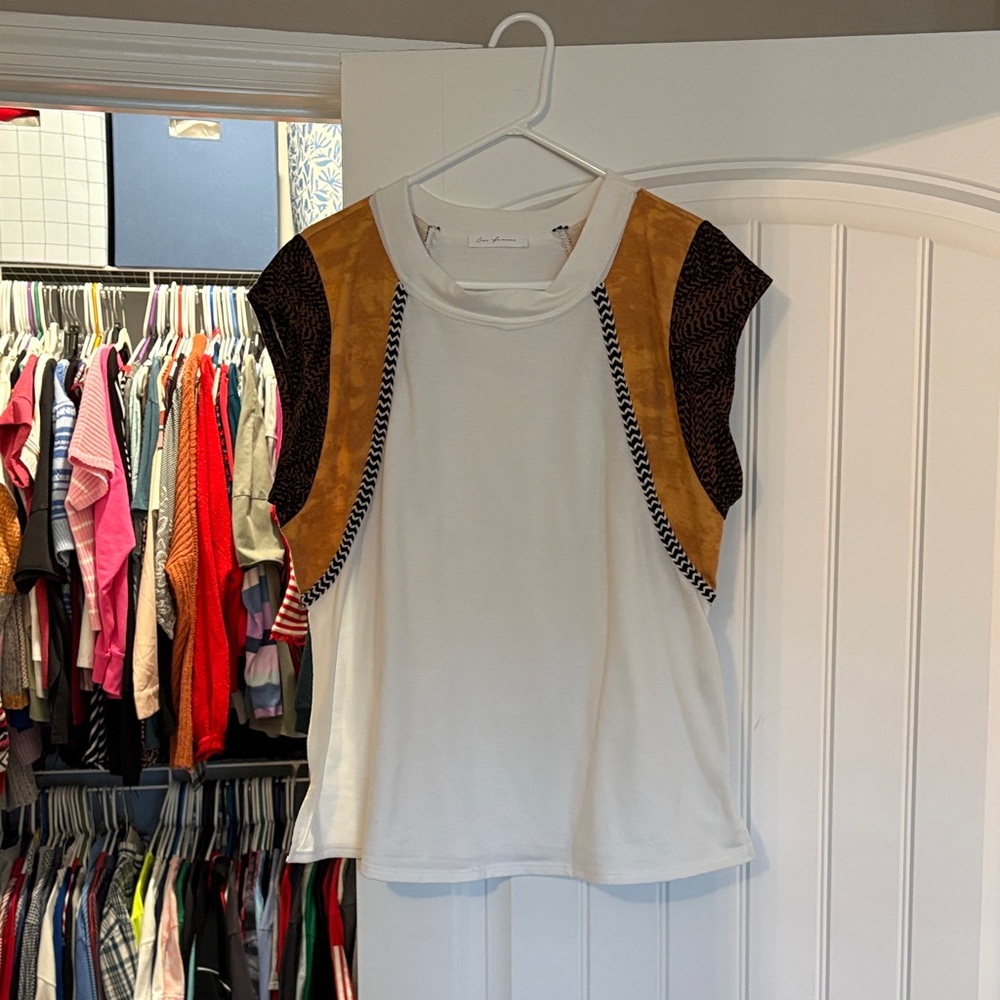 Ces Femme White Blouse with Gold and Black Accents